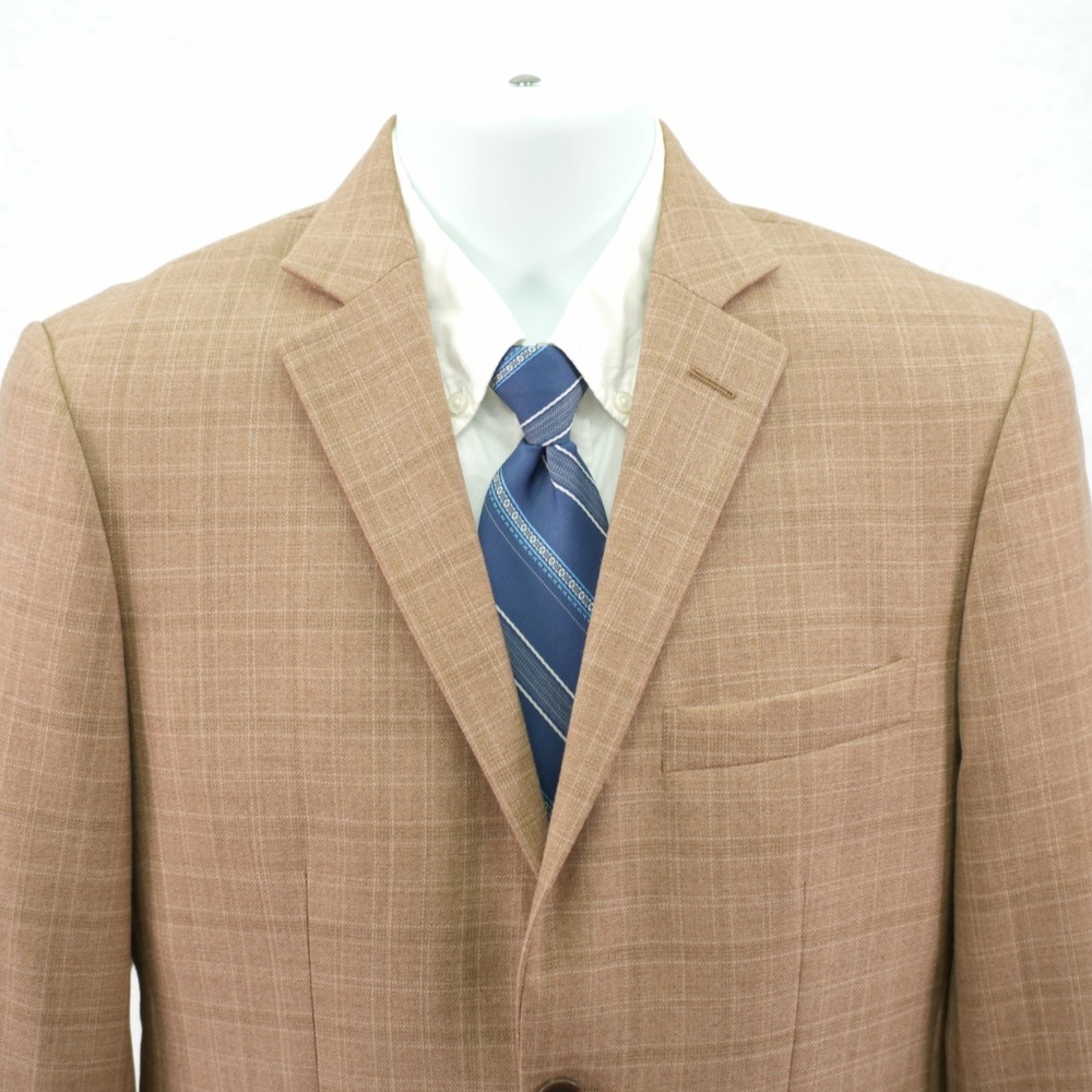 Perry Ellis Portfolio Tan Windowpane Wool‎ Blazer Sport Coat 36S